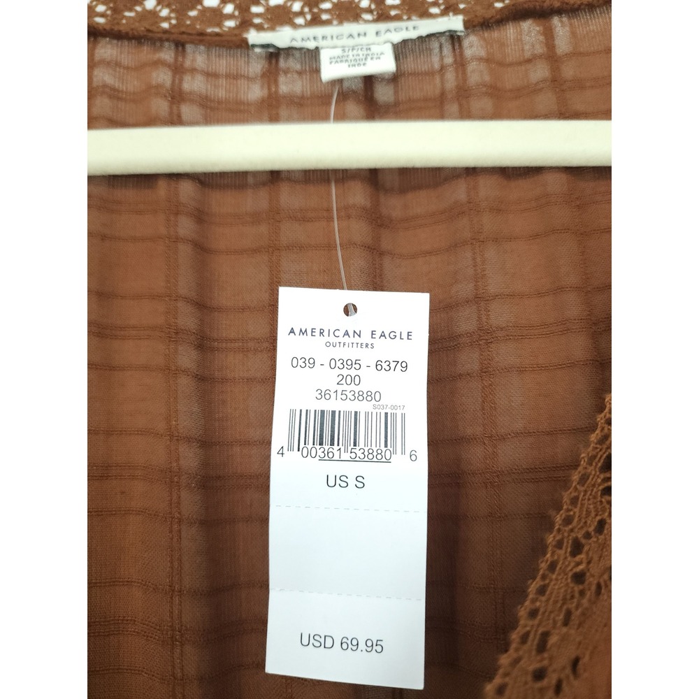 American Eagle MiniDress Women S Rust Brown LaceRuffle Tier Boho Western Peasant - Picture 4 of 9